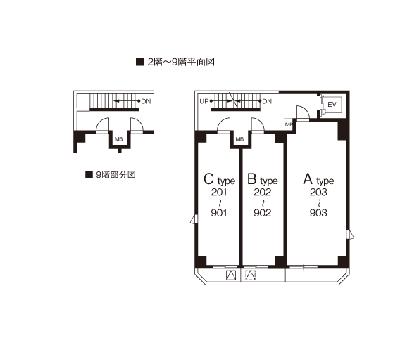 2〜9階平面図